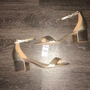 Express Gold Ankle Strap Block Heel